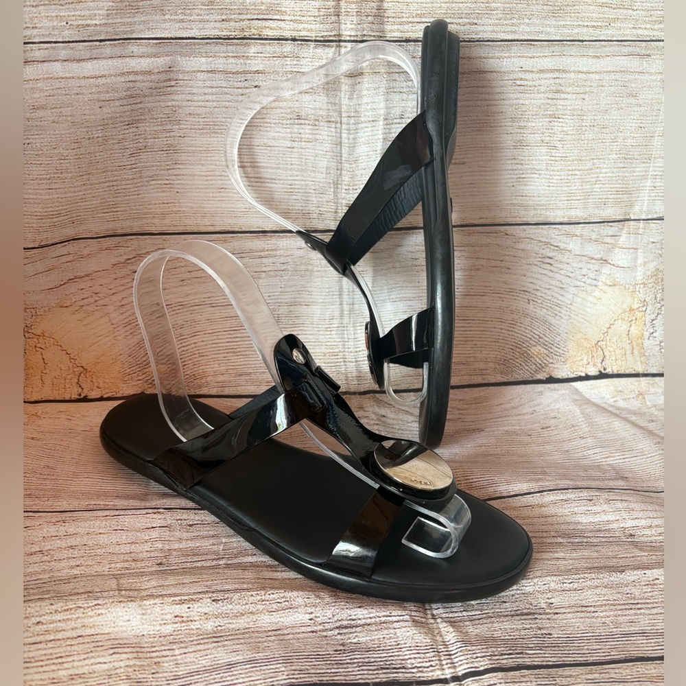 Hogan Women’s Size 8 Black Leather Peep Toe Flat Sandal Slides